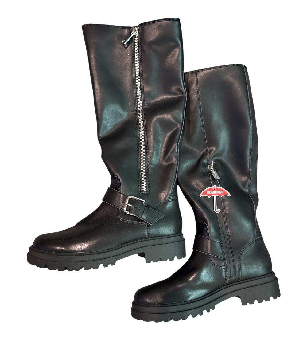 Blondo Taylor Waterproof Leather Tall Moto Boots Black Womens 7M NWT